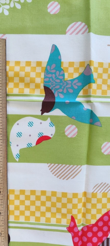 Moda Fabric Birds Colorful Cotton Quilt Cotton Fabric Red Teal Green 18x43" - Image 3 of 4