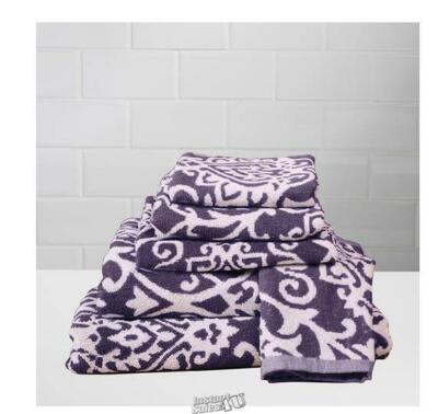 Baltic Linen Plush Jacquard Paisley 6-Piece Towel Set Deep Plum 100% Cotton