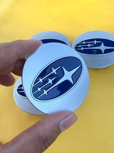 Set Of 4 Subaru Silver Blue Wheel Center Cap, 28821SA030