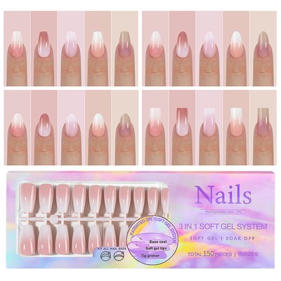 150Pcs Gradient Press On Nails Full Cover Fake False Tips Soft Gel Extensi#lk