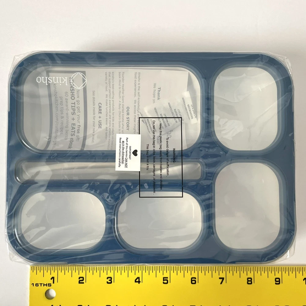 Kinsho Bento Box 6 Compartment & Mini Leak Proof Lunch Snack Utensil Set of 2