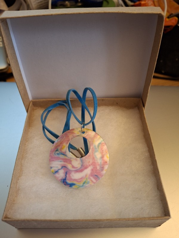 Gift Boxed Mother of Pearl Hand Painted Turquoise Rope Pink Swirls  Necklace