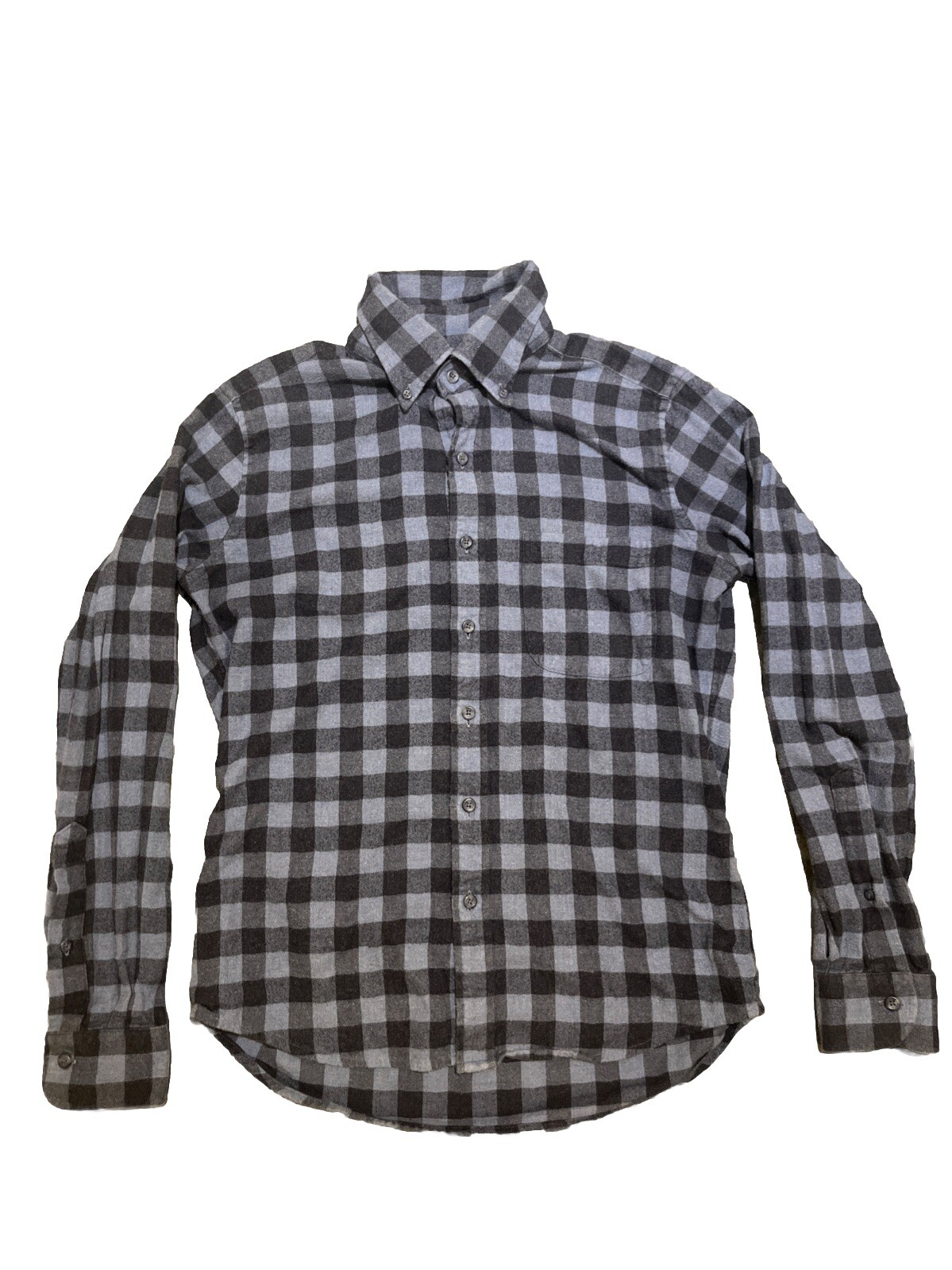 Men's Bespoke Blue Plaid Button-Down Shirt 100% Cotton Business Casual Size S