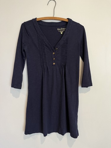 Lilly Pulitzer Dress XXS Amberly T-shirt Navy Blue Gold Button Pintuck Mini - Picture 4 of 7