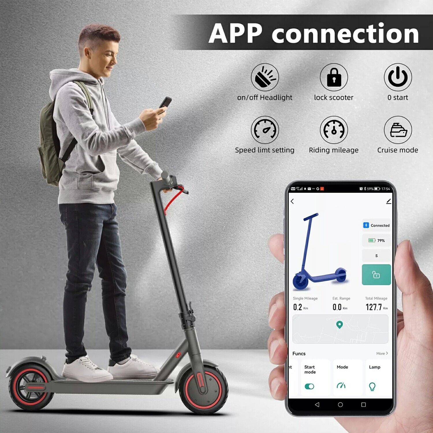 Affordable 20MPH 350W Electric Folding Scooter with APP Control
