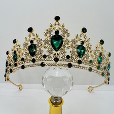 Tiara with emerald stones gold filigree queen crown Crown for bride