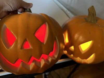 Lot Of 2 Light up Jack O'Lantern Pumpkin Halloween home decor 9 