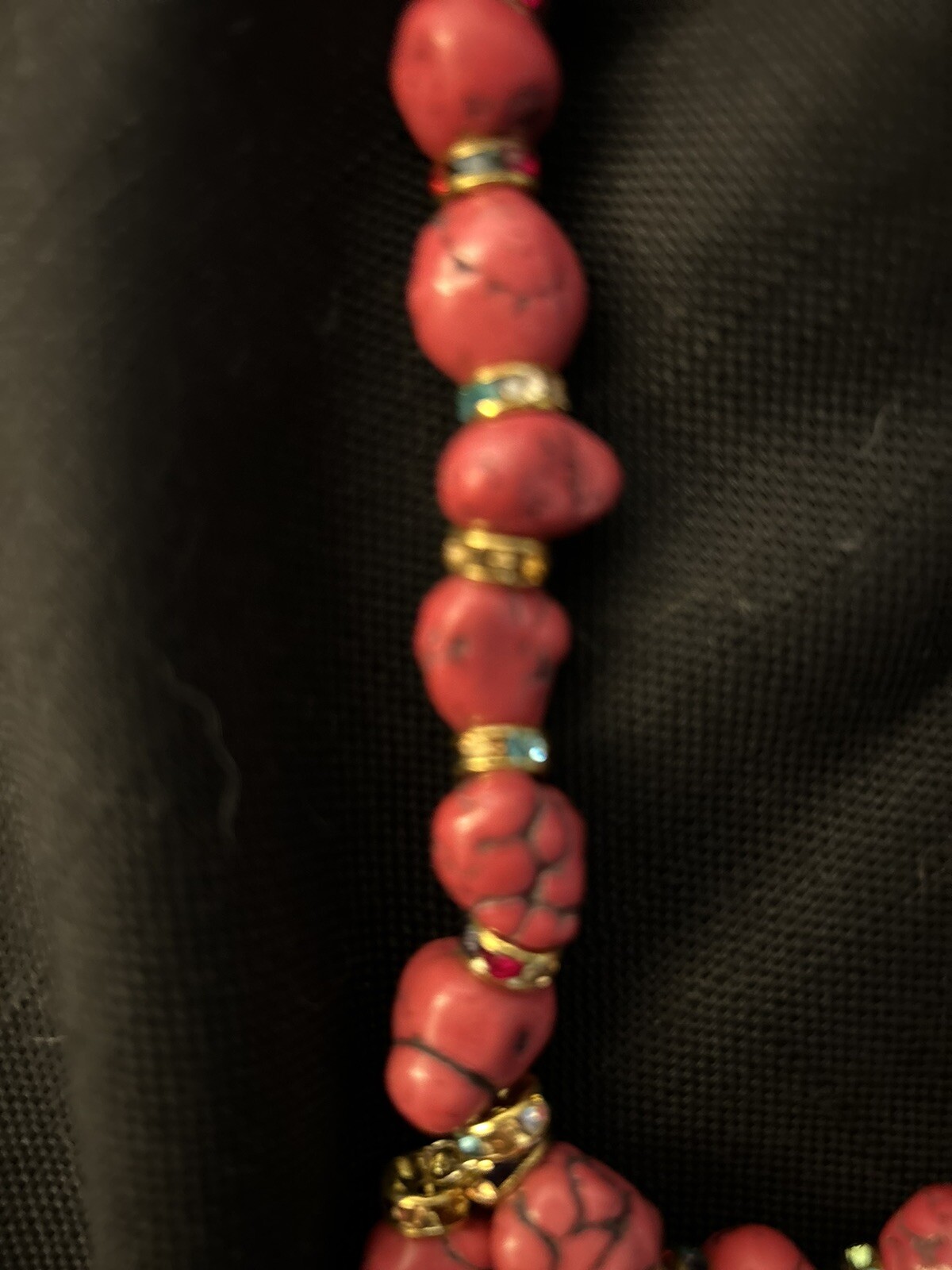 Statement Red Turquoise Chunky Bead  Necklace Rhi… - image 5