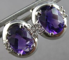 2.32CT DIAMOND  AAA AMETHYST 14KT WHIITE GOLD OVAL  ROUND FLOWER STUD EARRINGS