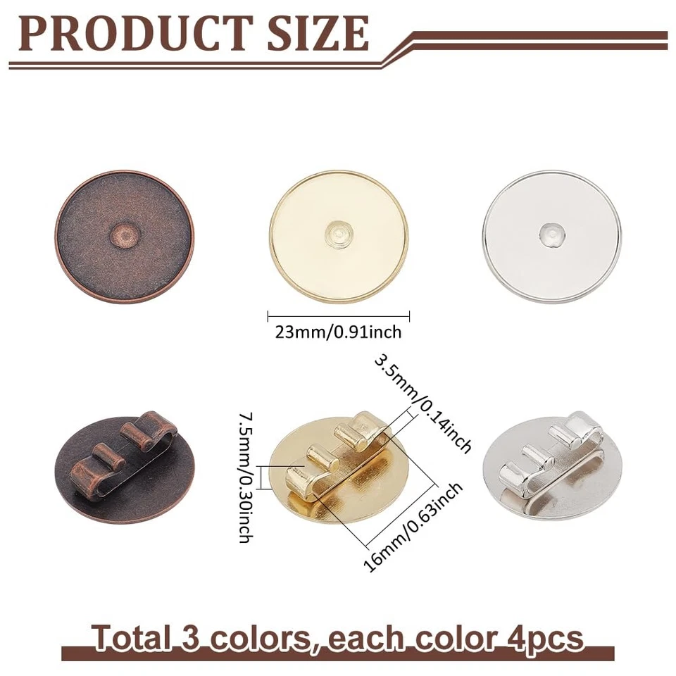 12pcs Bolo Tie Tips 3 Colors Bolo Tie Clip Alloy Round Bolo Tie Slides Blank ... - Image 2 of 4