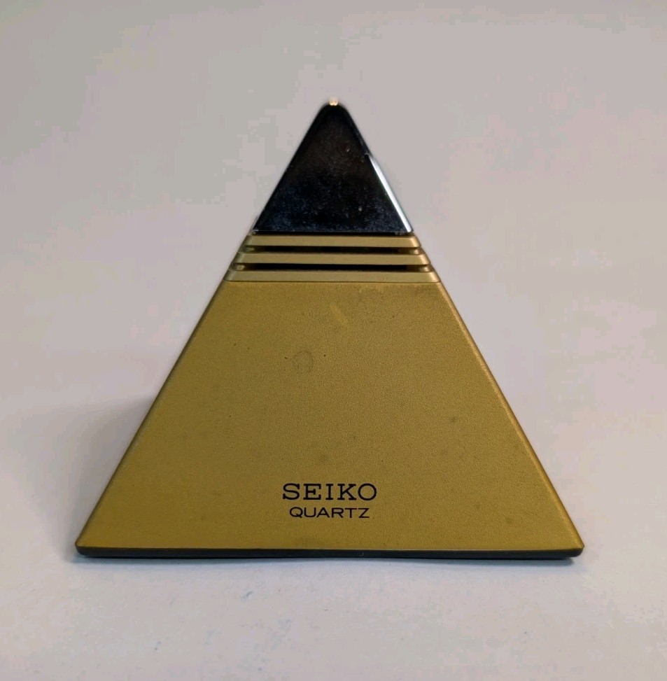Vintage 1980's SEIKO Pyramid Talking Alarm Clock Gold & Chrome Tested & Working