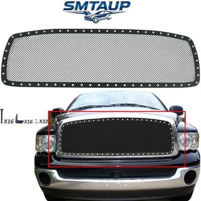 Black Rivet Grill Fits 2002-2005 Dodge Ram Stainless Mesh Grille Insert 03 04 05