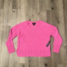 Maglione Tahari 2 strati cashmere donna XL pullover scollo a V morbido lusso rosa 