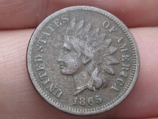 1865 Indian Head One Cent Penny- Fancy 5, Fine/VF Details, Partial LIBERTY