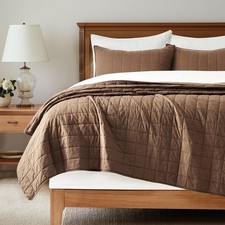 100 Cotton Box Stitch Quilt Set, King Size, Sienna Brown