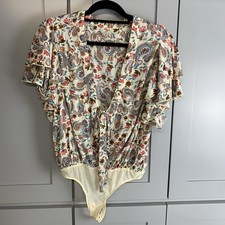 Free People Intimately Paisley Floral Ruffle Sleeve Tie Front Bodysuit Medium