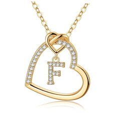 Easter Gifts for Kids Teen Girls - Cubic Zirconia Heart Pendant Initial