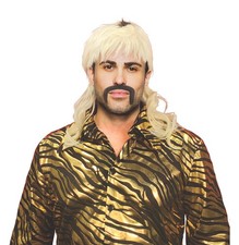 King of Tigers Cosplay Wig  Blonde Mullet Wig and False Mustache Costume Set
