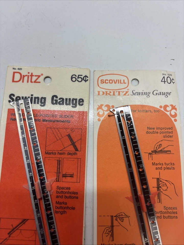 2-Vintage Scovill Dritz Metal Sewing & Knitting Gauge 6" Measuring Tool - Image 2 of 4