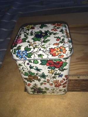 Vintage Floral DAHER Tin Button Box Metal Collector Container Made in England