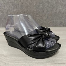 Cole Haan Aubree Grand Knotted Slide Sandal Black Leather Wedge Womens Sz 6.5