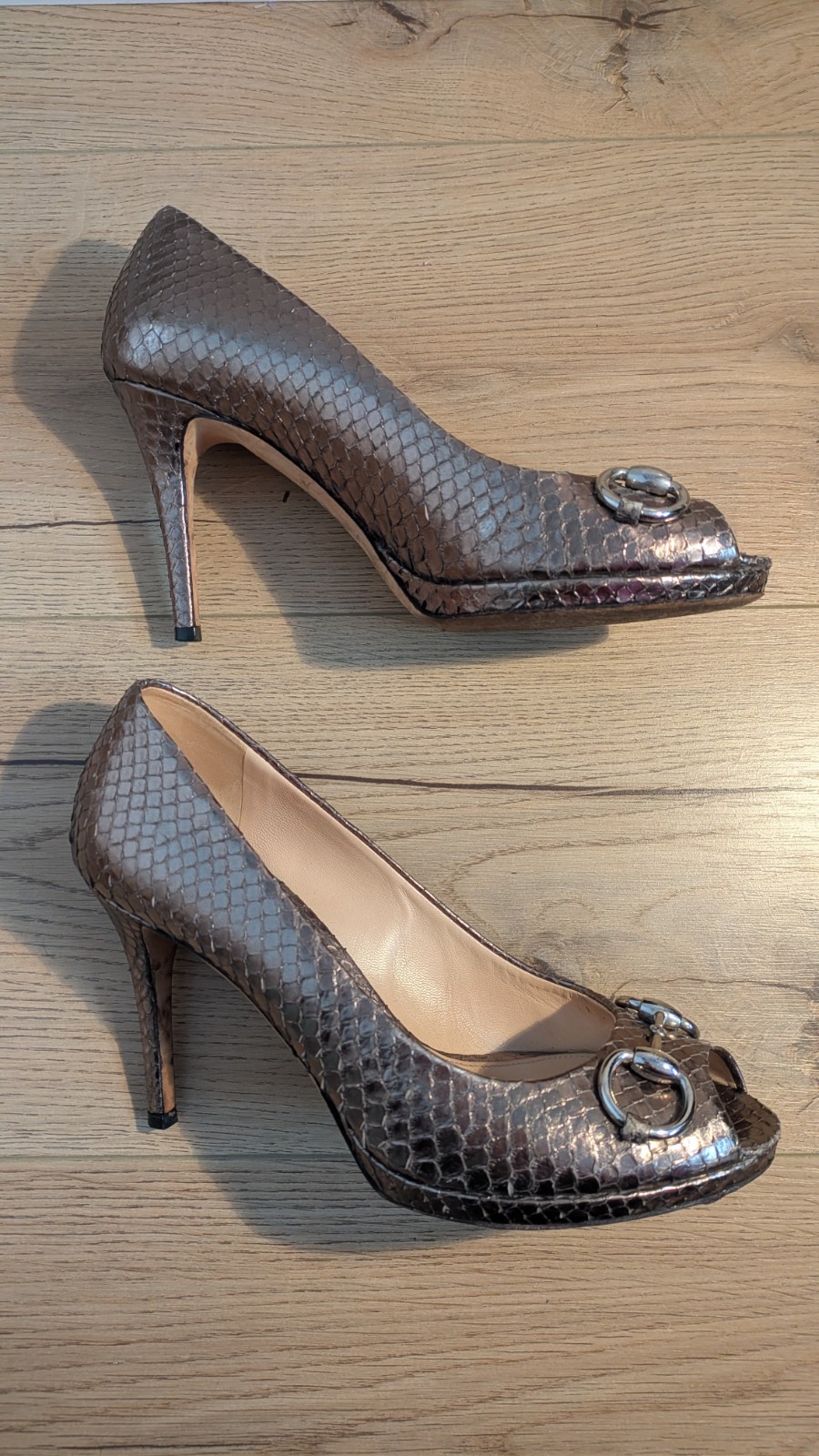 Gucci Python Horsebit Peep Toe Pumps  UK5 - image 3