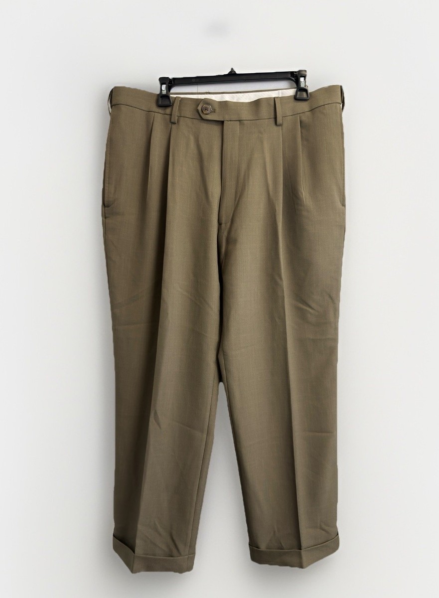 Haggar Eclo Stria Classic Fit Pleated Dress Pants Mens 36X28 Brown Cuffed |  eBay