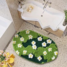 Cute Green Floral Bath Mat Microfiber Grass Bathroom Rug 16''W x 24''L Non Slip