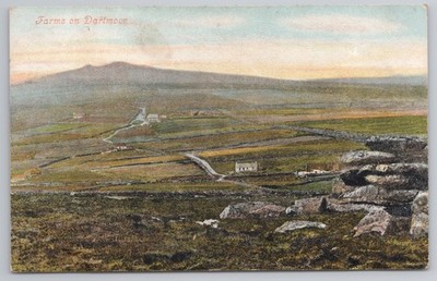 Dartmoor Vintage Postkarte: Bauernhöfe auf Moorland, 1905 verschickt, Devon Topo