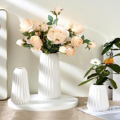 Set of 3 Decorative Ceramic Vases Nordic Boho Minimalist Flower Vase for