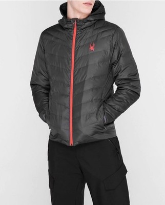 Spyder Peak Hoodie Insulator Down Jacket Lightweight Black Red Men's Sz S NEW