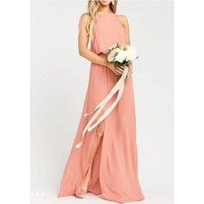 Show Me Your Mumu Halter Maxi Gown Dress Womens S Frosty Pink Slit Wedding Party