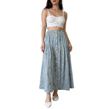 SURREALIST 90s Crinkle Floral Midi Skirt Heart Buttons Cottagecore Romantic