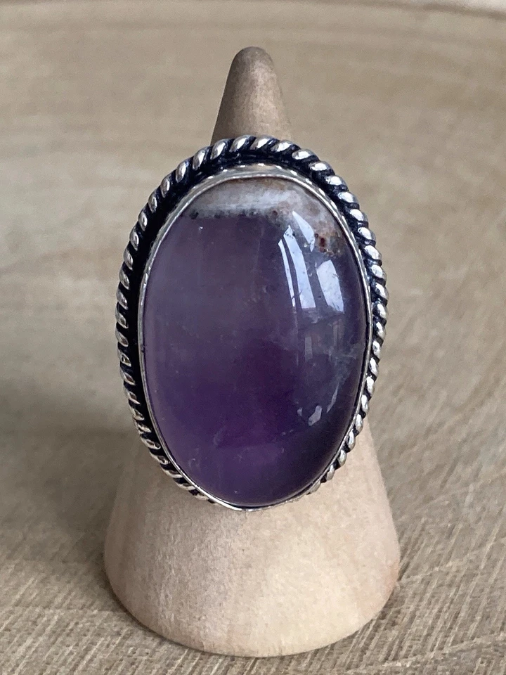 Большое кольцо с аметистом размер M серебро 925 покрытие овальный фиолетовый богемное винтажное - Изображение 2 из 4