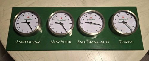 Vintage Heineken World Clock Wall Advertisement Display 30" X 10.5"