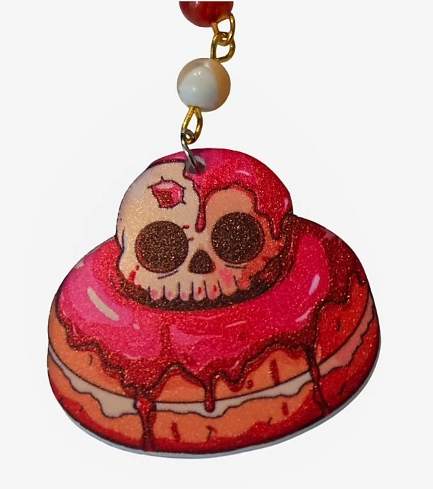 Brincos de rosquinha de caveira com concha e contas de ágata tingidas ganchos hipoalergênicos - Imagem 4 de 4