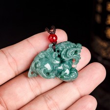 Green Myanmar Jadeite Pixiu Pendant Necklace Burmese Jade Stone Gifts for Women