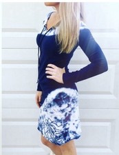 Athleta Women's M Blue Tie Dye Long Sleeve Dress Organic Cotton Spandex Soft