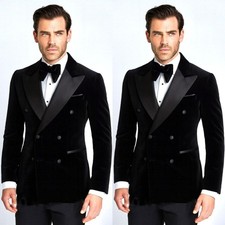 Black Velvet Men's Suits Peak Lapel Dinner Party Prom Wedding Groom Men Tuxedos