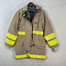 Vintage Globe Contender Coat Mens 46 Beige Firefighter Bunker Reflective Turnout
