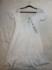 BCBGeneration Women's White/bride Puff Sleeve Bow A-Line Mini Dress Size S