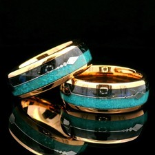 Couples Rings | Black Agate and Turquoise Inlay Rose Gold Tungsten Carbide Rings