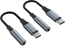 2pcs USB C to 3.5mm Female Headphone Jack Adapter, Upgrade 4.6 IN-2PCS, Grey