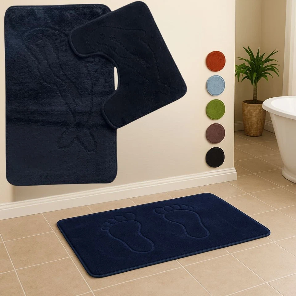 Badteppich für Dusche WC Teppich Badematten Set 2 teilig waschbar rutschfest - Bild 4 von 4
