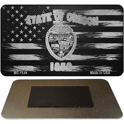 Oregon Carbon Fiber Brushed Aluminum Novelty Metal Magnet MC-1129 3.5'' x 2''