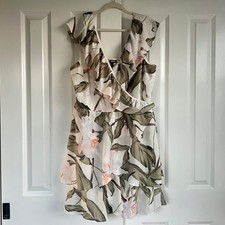 Express Ivory Green Floral Ruffle Faux Wrap Feminine Botanical Mini Dress NWT XL