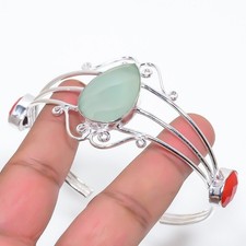 Aqua Chalcedony Gemstone Handmade 925 Sterling silver Adjustable Cuff Bracelet