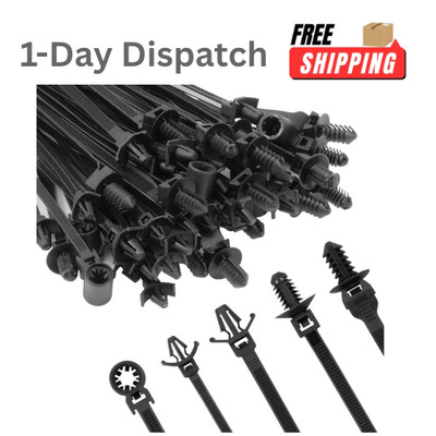Armpow 110 PCS Push Mount Cable Zip Ties Assorted Sizes Black Nylon