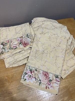 Croscill Rose Floral Yellow Full Sheet Set Flat Fitted Pillowcases Cottagecore
