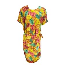 Vintage Liz Claiborne Tropical Floral Wrap Silk Dress Cruise Resort Boho Size 16